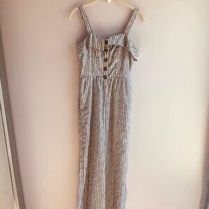 American Eagle Jumpsuit White Grey Stripes Wide Leg Sleeveless Button Up XS 0